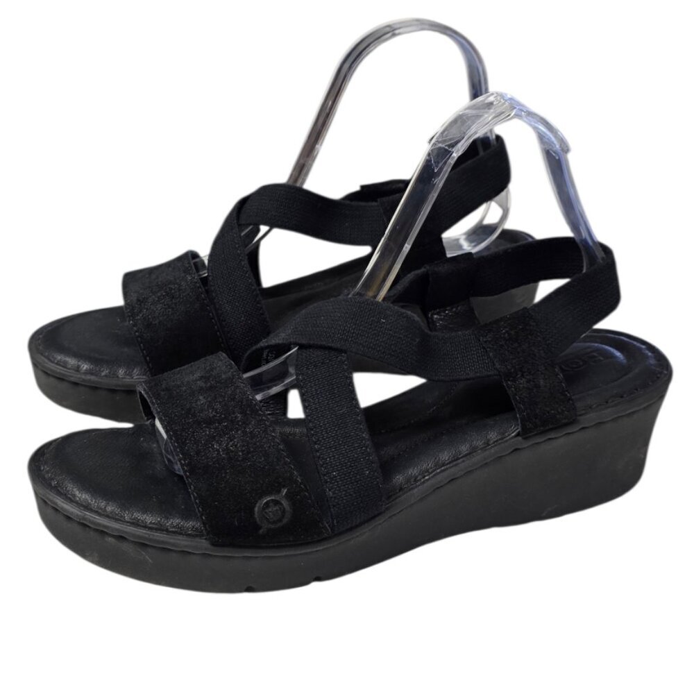BORN Cross Strap Slingback Sandals, Black, Leather/Fabric, Slip On, Open Toe, 10